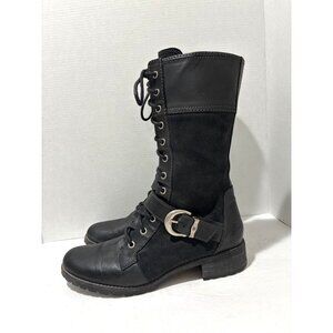 TIMBERLAND WENHAM MID LACE Women's Black Zip mid-calf moto Long Boots size 9.5